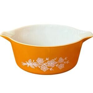 Vintage 70s Pyrex Butterfly Gold 475-B 2.5 QT Casserole Dish Bowl Orange Floral